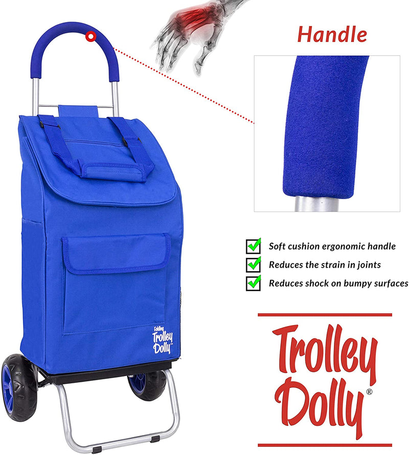 Trolley Dolly, Blue Shopping Grocery Foldable Cart