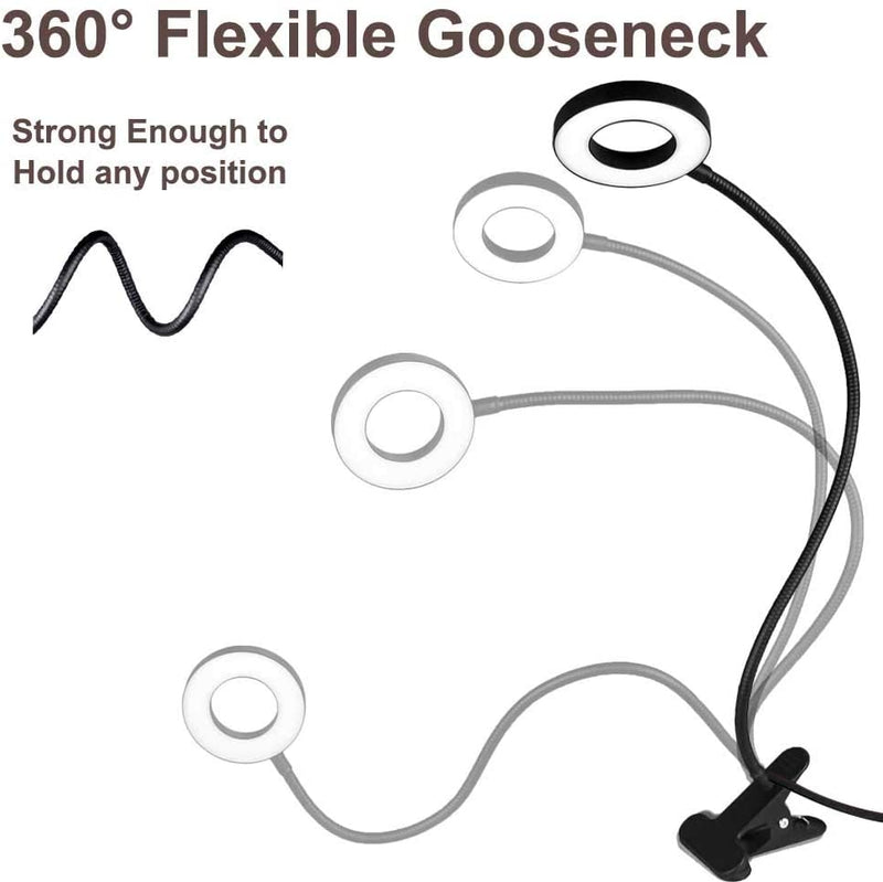 Bekada LED Desk Light with Clamp for Video Conference Lighting, Clip on LED Ring Light for Computer Webcam, USB Laptop Light for Zoom Meetings, Reading Light with 3 Color 10 Dimming Level