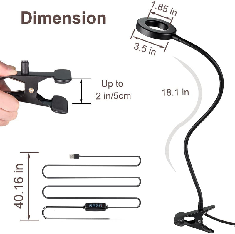 Bekada LED Desk Light with Clamp for Video Conference Lighting, Clip on LED Ring Light for Computer Webcam, USB Laptop Light for Zoom Meetings, Reading Light with 3 Color 10 Dimming Level