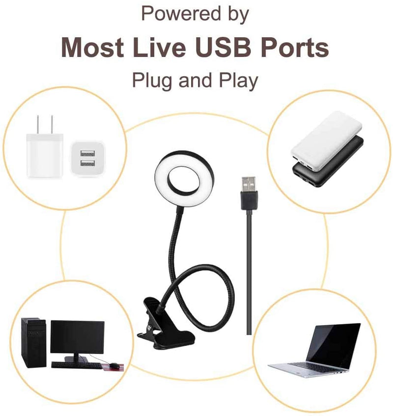 Bekada LED Desk Light with Clamp for Video Conference Lighting, Clip on LED Ring Light for Computer Webcam, USB Laptop Light for Zoom Meetings, Reading Light with 3 Color 10 Dimming Level