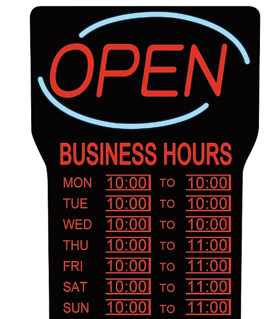 Royal Sovereign LED Open Sign with Business Hours, English