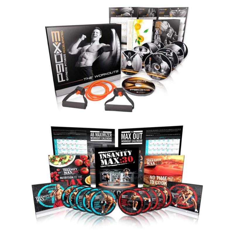 Beach Body Tony Horton's P90X3 DVD Workout with Resistance Band & Shaun T's INSANITY MAX:30 Complete Kit DVD Workout
