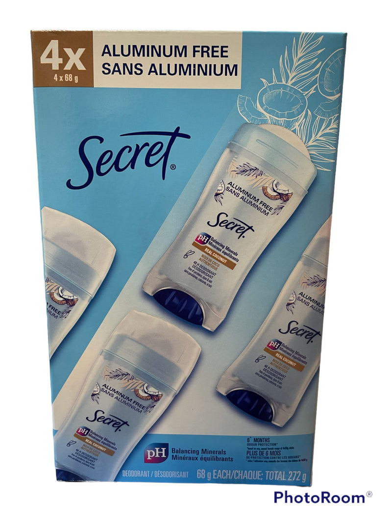 Secret Aluminum Free Deodorant, Coconut, 4 x 68 g