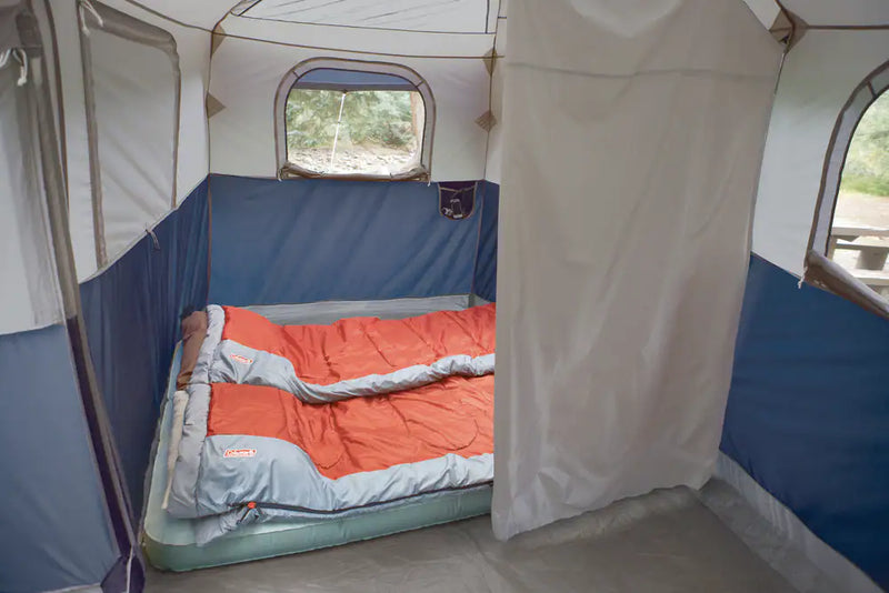 Coleman Hampton 3-Season, 9-Person, 2-Room Camping Cabin Tent w/ Room Divider, Rain Fly & Carry Bag