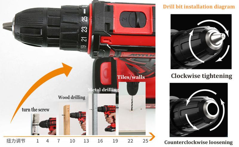 Cordless Drill,Upgraded Electric Screwdriver 1500 Lithium-ion Battery Power Drill