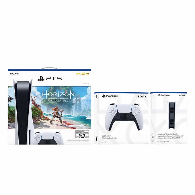 PlayStation 5 Console White Controller & Charging Station Bundle with Forbidden Horizon West Digital Download