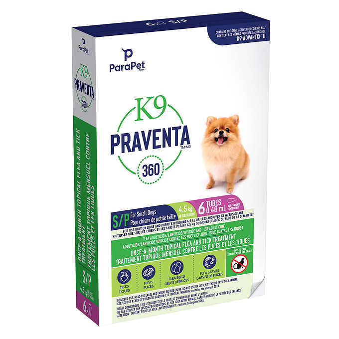 Parapet K9 Praventa 360 Flea and Tick Treatment for Dogs up to 4.5kg, 6 Tubes