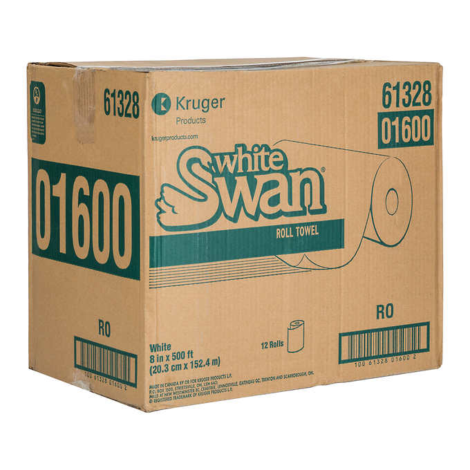White Swan Single Ply Paper Towel Rolls, 20.3 cm × 152.4 m, 12-pack