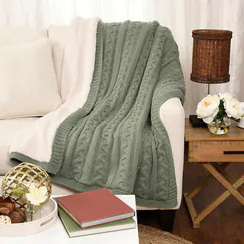 Life Comfort  Cable Knit Throw 50" x 60"(Green)