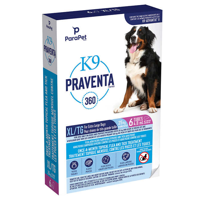 Parapet K9 Praventa 360 Flea and Tick Treatment for Dogs over 25kg, 6 Tubes