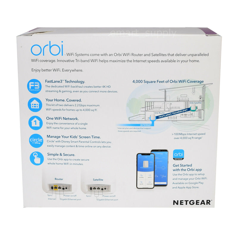 Netgear Orbi AC2200 Tri band WiFi System RBK22-100NAS UP To 2.2Gbps 4000sqft