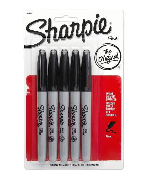 Sharpie Fine Tip Permanent Markers, Black, 5 Pack